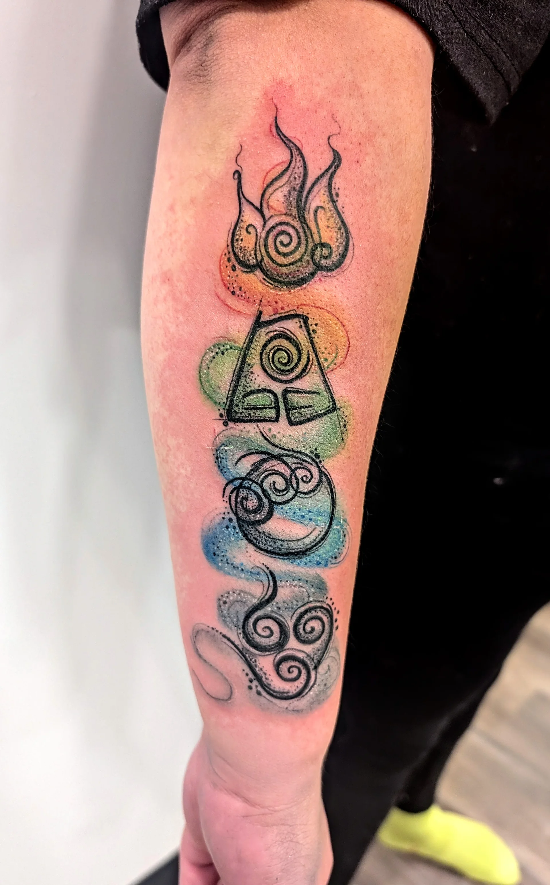 Four Elements Forearm - illustrative tattoo by Saskatoon tattoo artist
