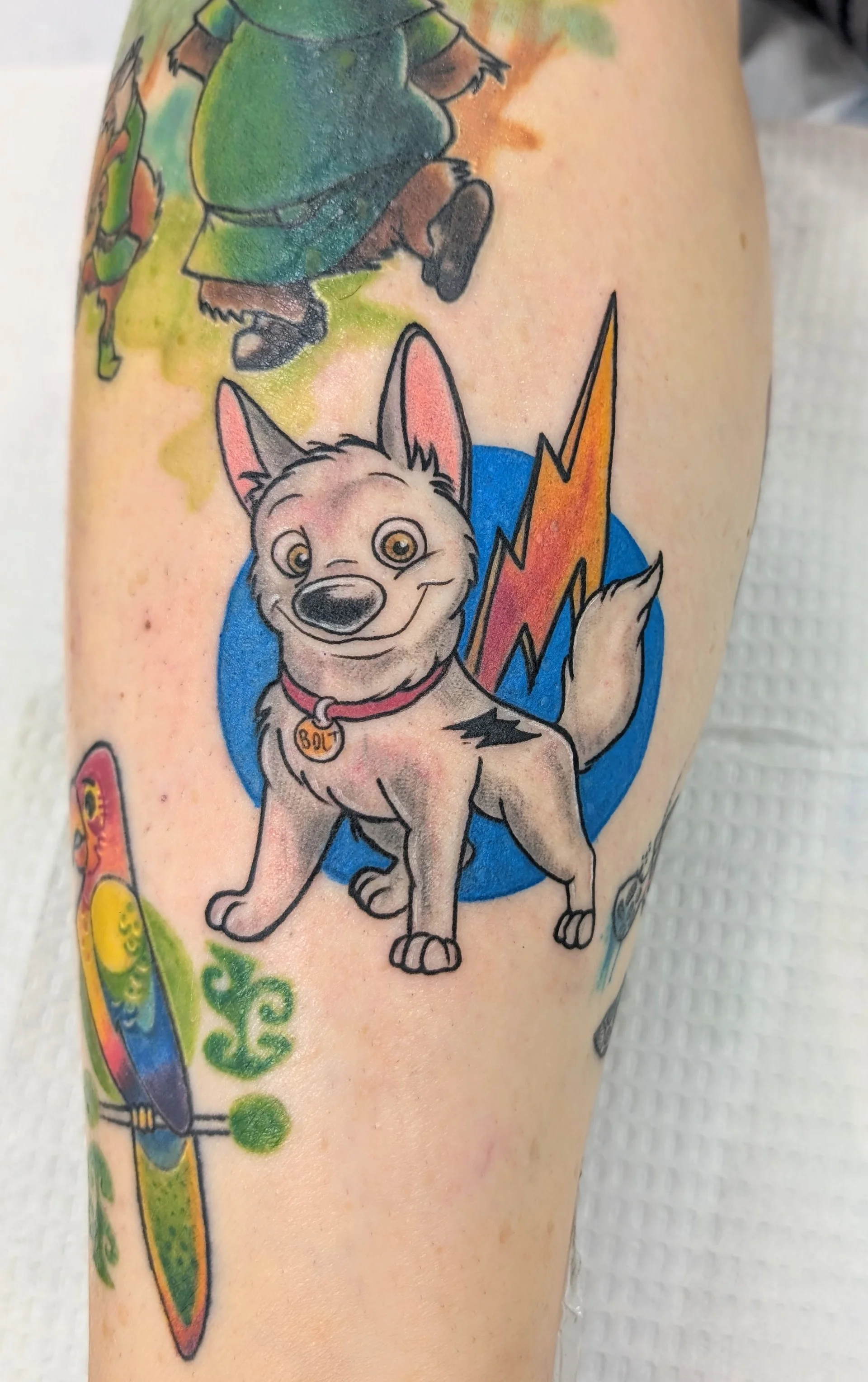 Bolt Dog Lightning Collar - new school tattoo by Saskatoon tattoo artist