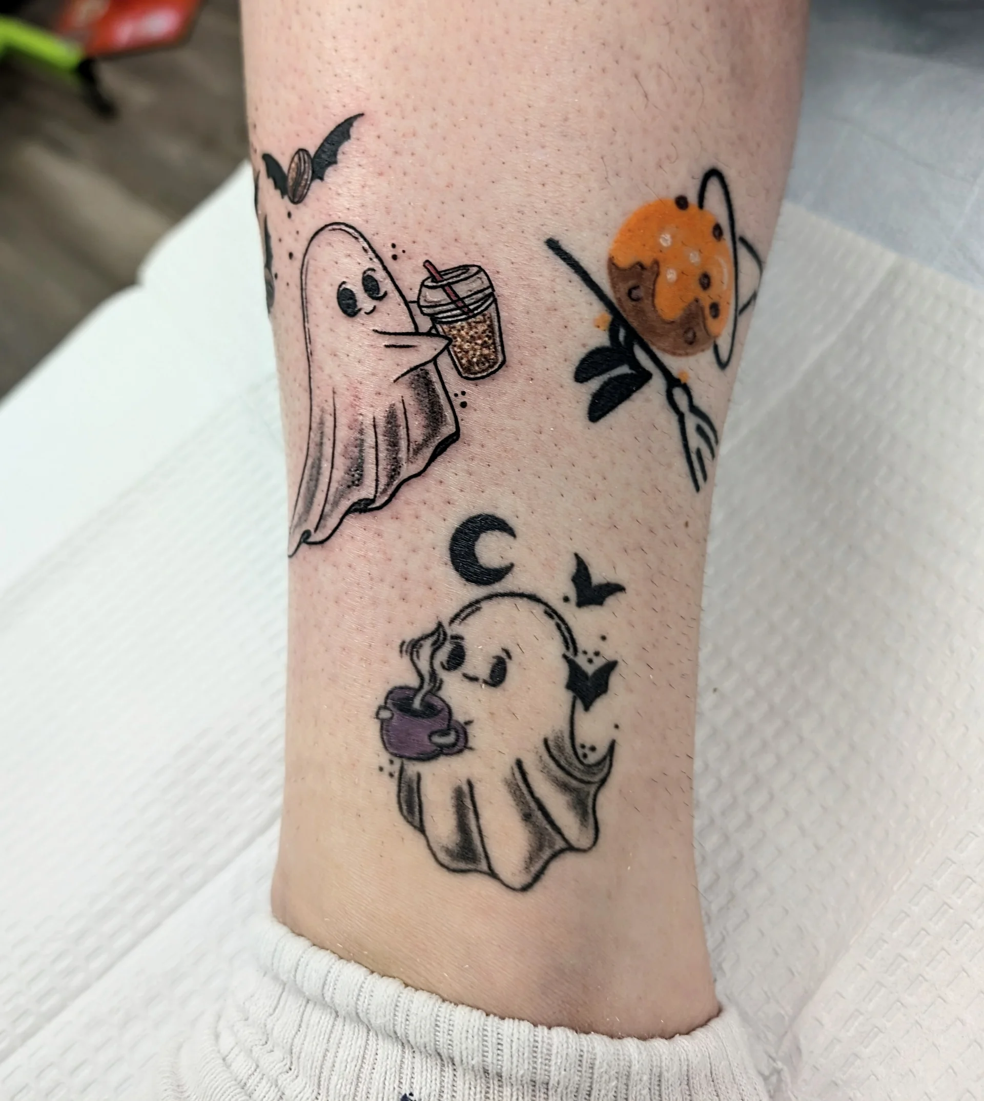 Ghosts Beverages Timbit Broomstick - new school tattoo by Saskatoon tattoo artist