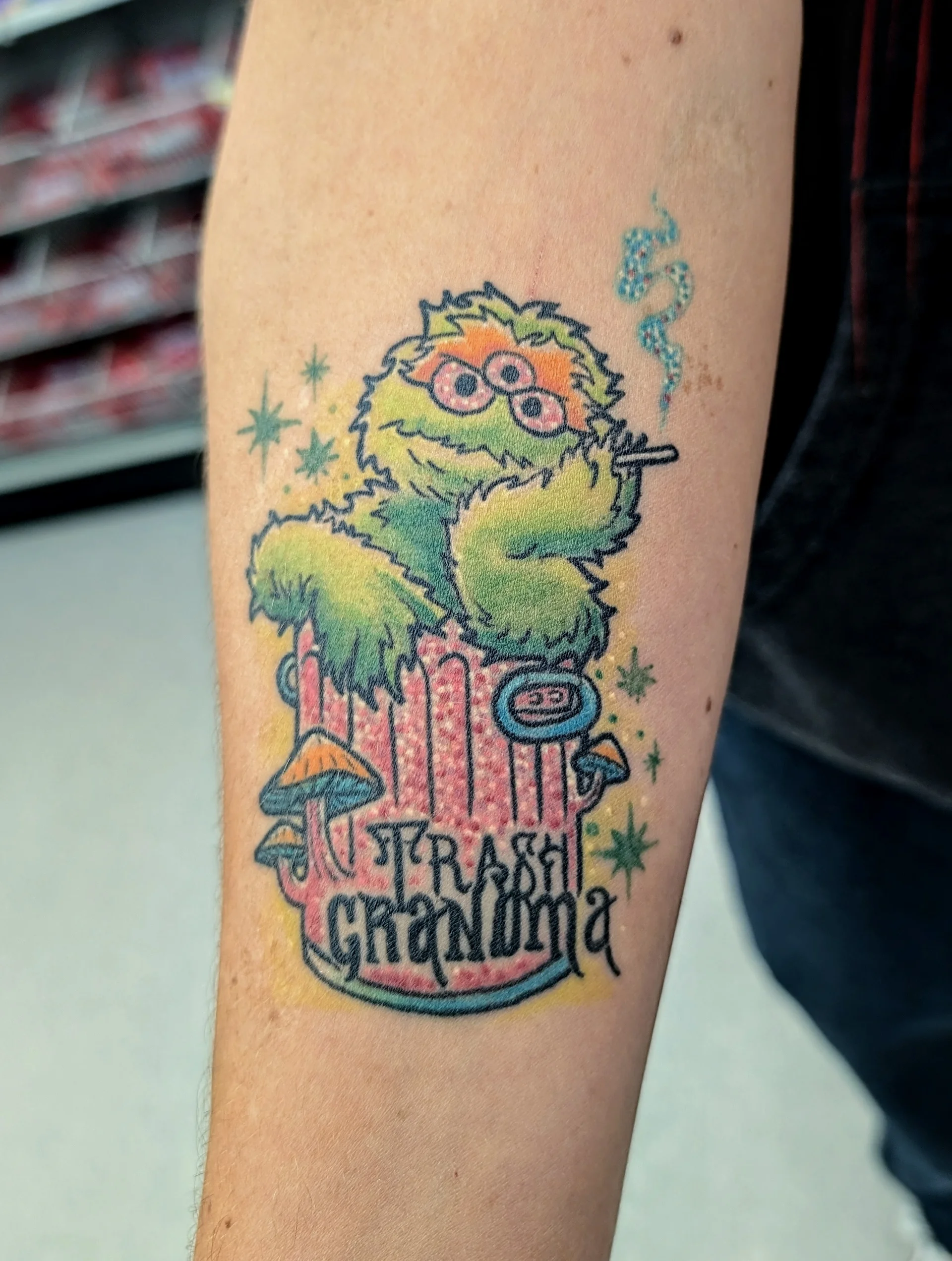 Trash Grandma Oscar Three Eyes - psychedelic tattoo by Saskatoon tattoo artist