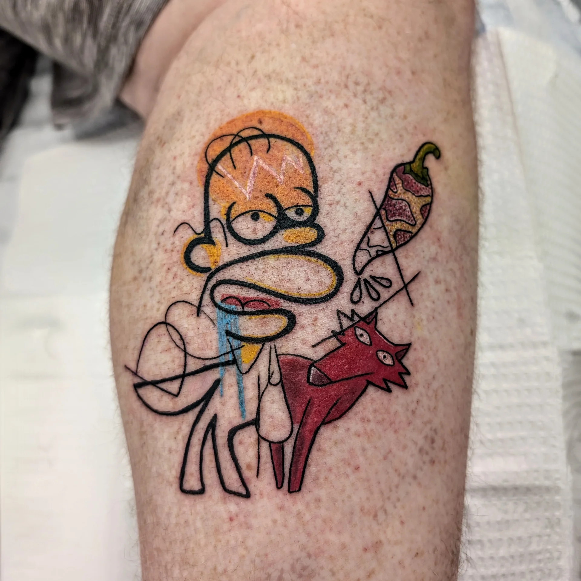 Homer Simpson Chili Pepper - watercolor tattoo by Saskatoon tattoo artist
